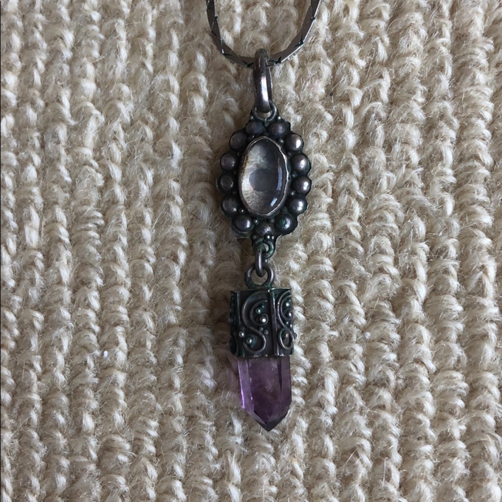 Amethyst crystal on silver chain